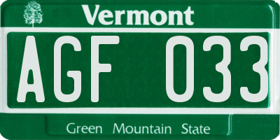 VT license plate AGF033