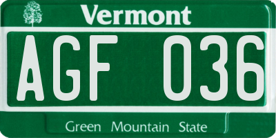 VT license plate AGF036