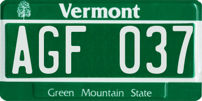 VT license plate AGF037