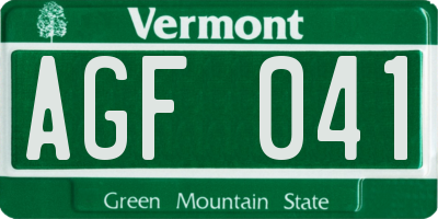 VT license plate AGF041