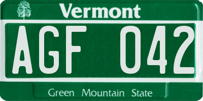 VT license plate AGF042