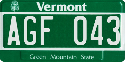 VT license plate AGF043