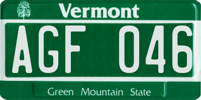 VT license plate AGF046