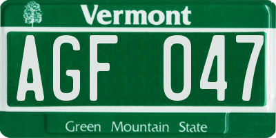 VT license plate AGF047