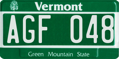 VT license plate AGF048
