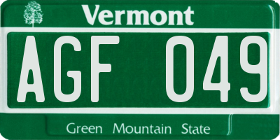 VT license plate AGF049