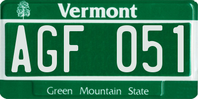 VT license plate AGF051