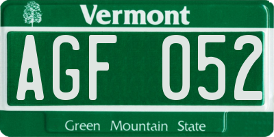 VT license plate AGF052