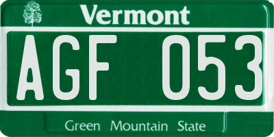 VT license plate AGF053