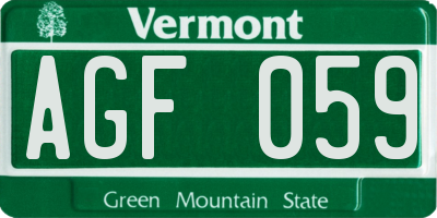 VT license plate AGF059