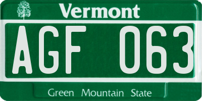 VT license plate AGF063