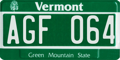VT license plate AGF064