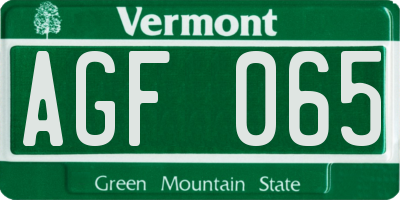 VT license plate AGF065