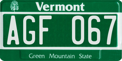VT license plate AGF067