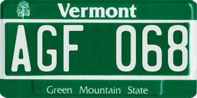 VT license plate AGF068