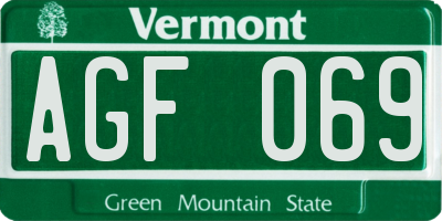 VT license plate AGF069