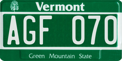 VT license plate AGF070