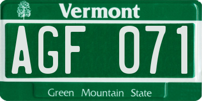 VT license plate AGF071