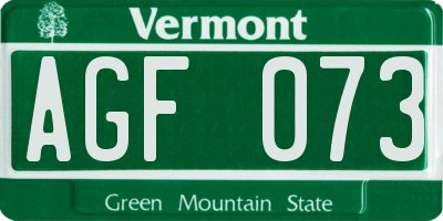 VT license plate AGF073
