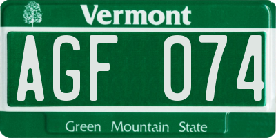 VT license plate AGF074