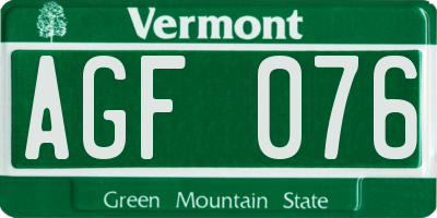 VT license plate AGF076