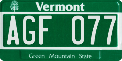 VT license plate AGF077
