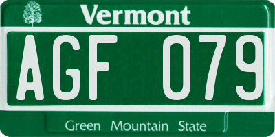 VT license plate AGF079