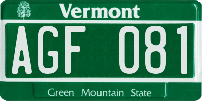 VT license plate AGF081