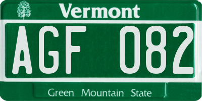 VT license plate AGF082