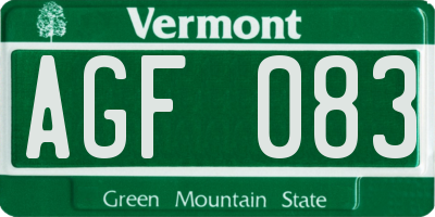 VT license plate AGF083
