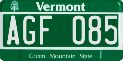 VT license plate AGF085