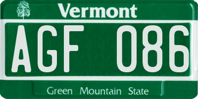 VT license plate AGF086