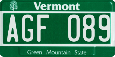 VT license plate AGF089