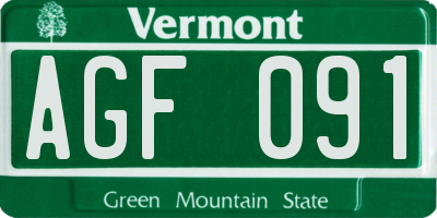 VT license plate AGF091