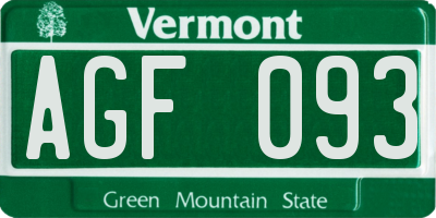 VT license plate AGF093