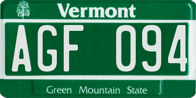 VT license plate AGF094