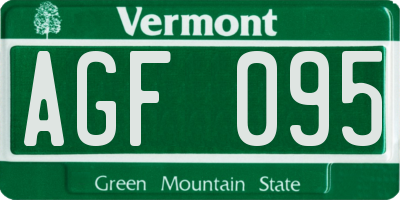 VT license plate AGF095