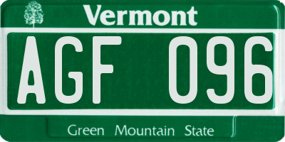VT license plate AGF096