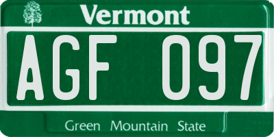 VT license plate AGF097