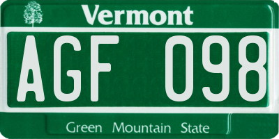 VT license plate AGF098