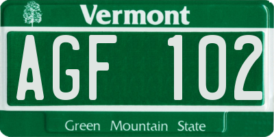 VT license plate AGF102