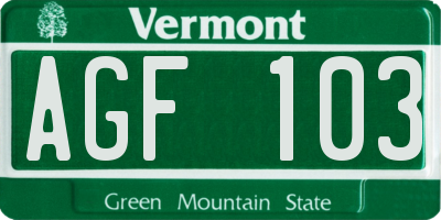 VT license plate AGF103