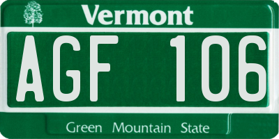 VT license plate AGF106