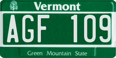 VT license plate AGF109