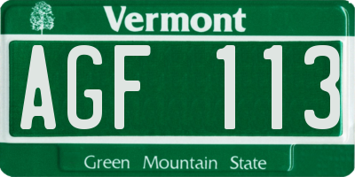 VT license plate AGF113