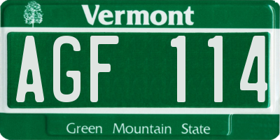 VT license plate AGF114