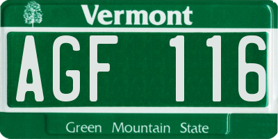 VT license plate AGF116