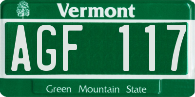 VT license plate AGF117