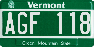 VT license plate AGF118