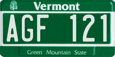 VT license plate AGF121